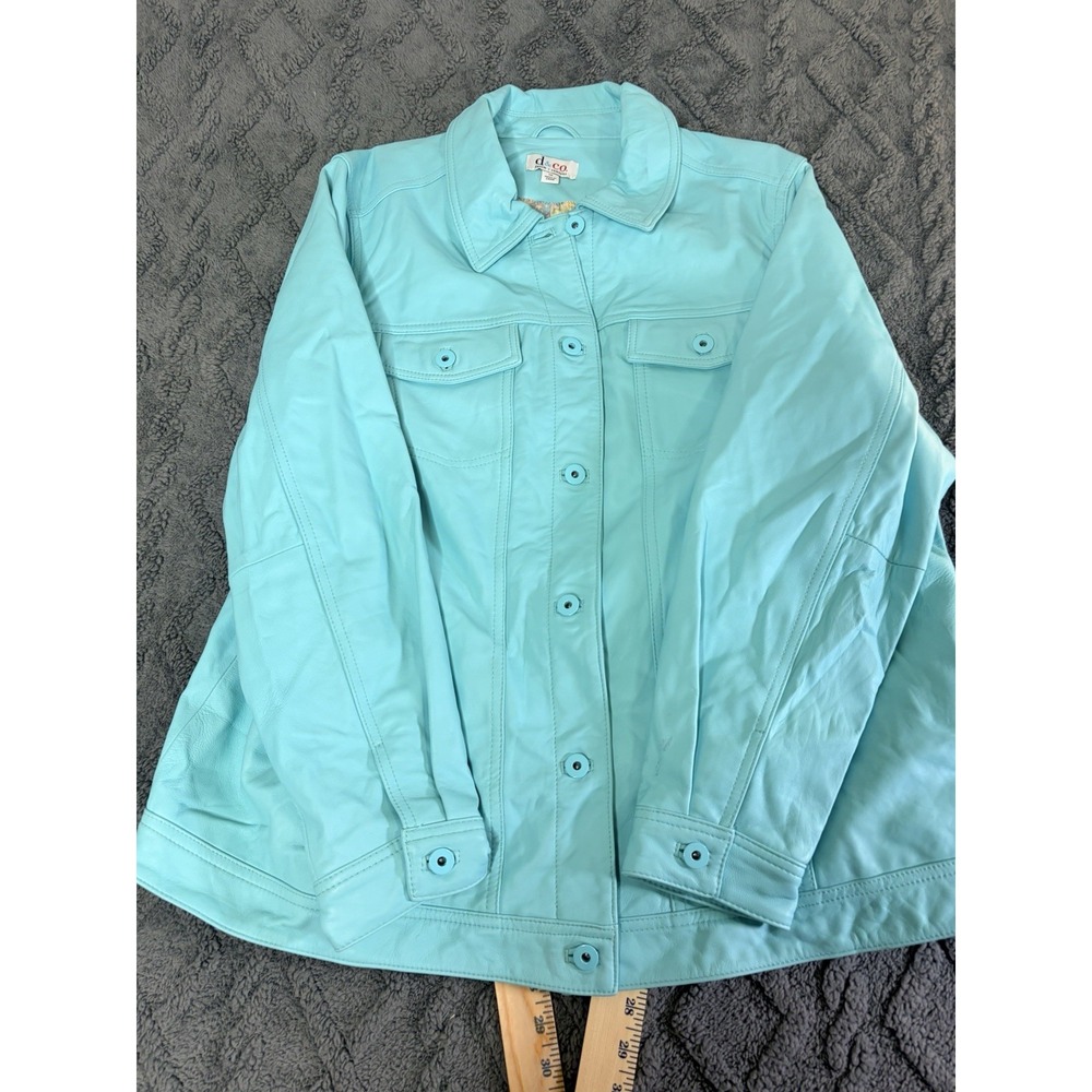 D & CO DENIM COMPANY LEATHER JACKET ROBIN EGG 1X